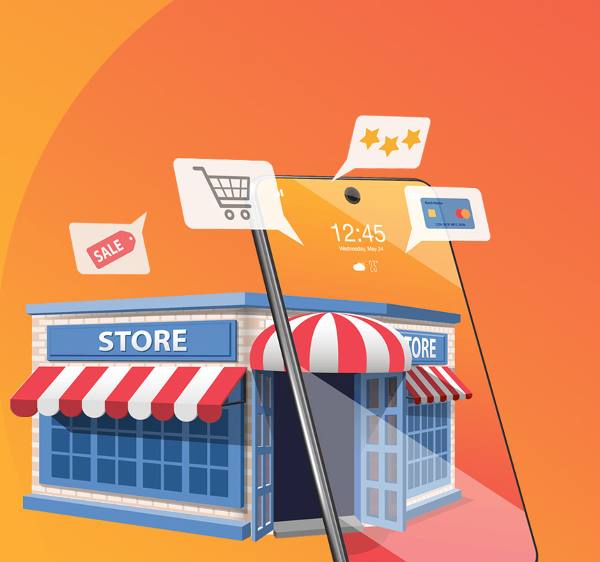 Illustration of an e-commerce shop website design, featuring products, categories, and a user-friendly interface for seamless online shopping.