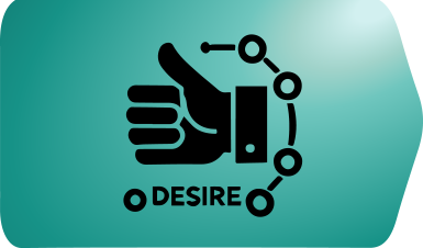 Desire icon featuring a heart, symbolizing interest and motivation to take action.