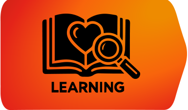 Learning icon featuring a magnifying glass, symbolizing information gathering.