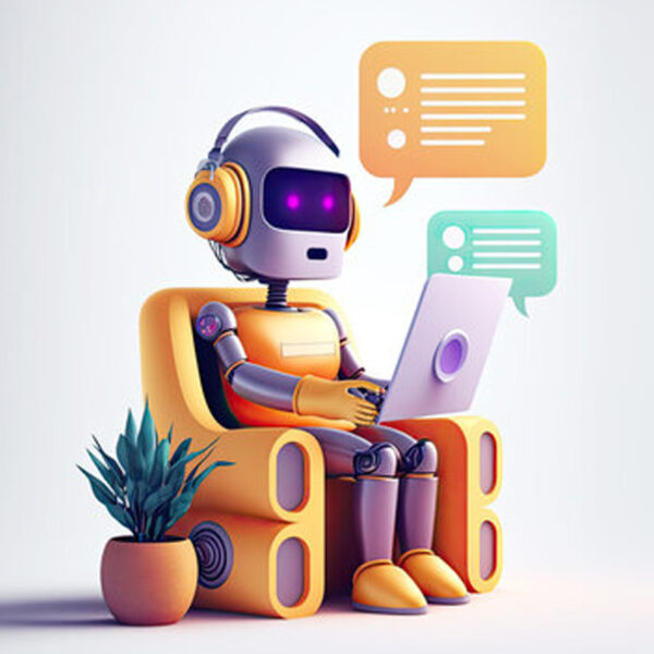 A robot chatting with a customer about a local business, symbolizing how AI SEO connects businesses with new customers through AI-powered platforms.