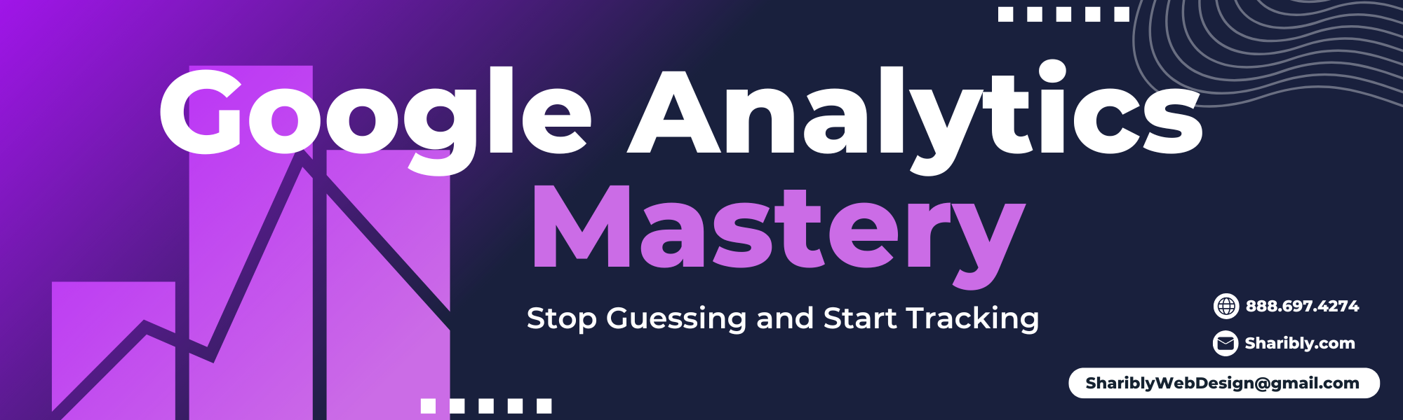 Banner image with the text 'Google Analytics Mastery,' showcasing a laptop with Google Analytics data and icons for UTM parameters for Google Business Profile.