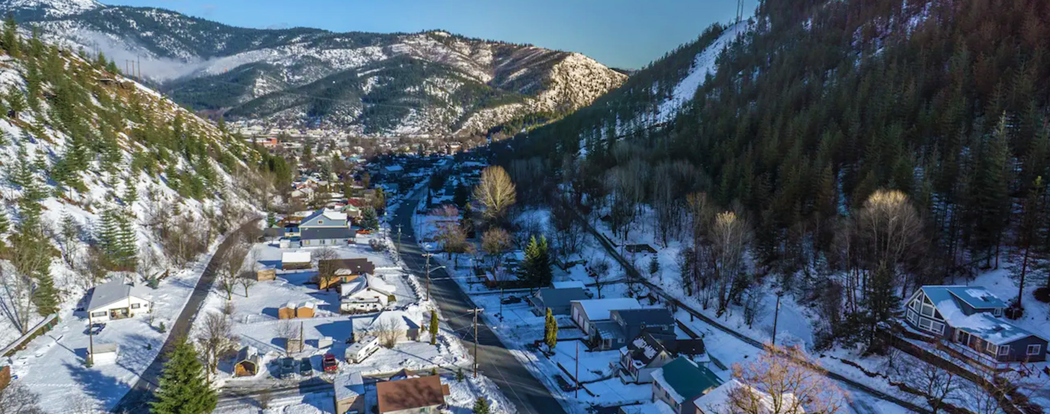 Kellogg Web Design and Marketing capturing the close-knit community with an overhead view of Kellogg’s valley neighborhoods.