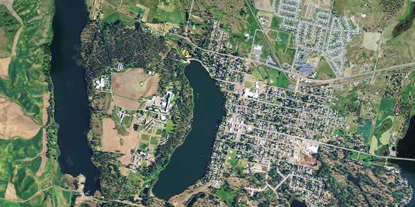 Medical Lake Web Design and Marketing: A breathtaking aerial view of Medical Lake, showing its serene community and expansive beauty.